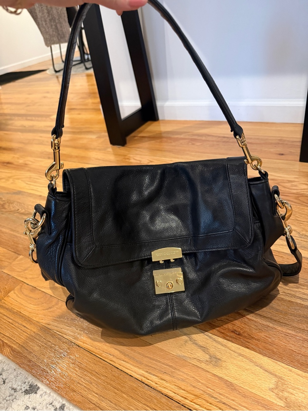 Rebecca Minkoff Black Leather Crossbody with Gold Hardware